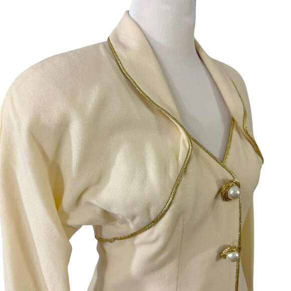 Rescala Formal Jacket Blazer White Wool Crepe Gold Trim Size 10 Vintage 1990s - Picture 2 of 10